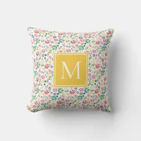 Colorful Boho Spring Garden Flowers Monogram Throw Pillow