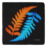 Electric Blue Fiery Orange Japanese Painted Ferns Trivet