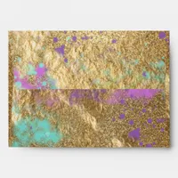 Artistic Gold Metallic Foil Glitter Paint Splatter Envelope