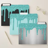 Chic Aqua Teal Turquoise Dripping Glitter File Folder