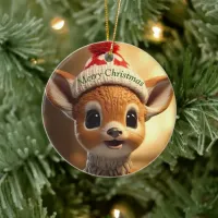 Christmas Fawn Ceramic Ornament