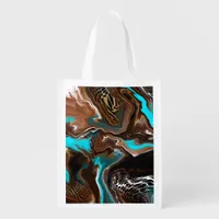 Brown and Blue Marble Swirl Fluid Art  Grocery Bag