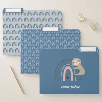 Girl's Cute Sloth Rainbow School Name Kid's File Folder