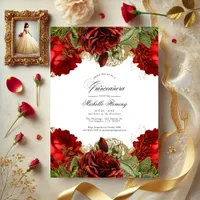 Red and Gold Vintage Roses Quinceañera Photo Invitation