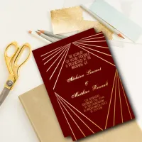 Art Deco Wedding Red and Gold  Foil Invitation