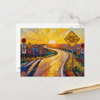 Road Journey Rock and Roll Never Ends emoji signs Postcard