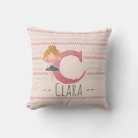 Blush Pink Ballerina Monogram C – Personalized Art Throw Pillow