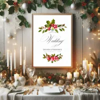 Christmas Wedding Floral Holly Watercolor Welcome Poster