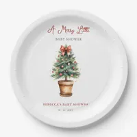 Red Bow Christmas Tree Merry Little Baby Shower Paper Plates