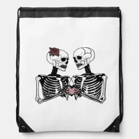 Romantic Skeleton Couple Gothic With Heart Hands Drawstring Bag