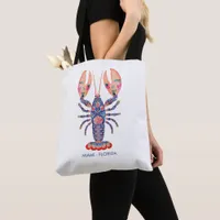 Coastal Floral Lobster Tote Bag