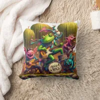 Rock Band of Colorful Creatures in Forest Setting Throw Pillow