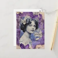 Vintage Woman Collage Sheet Music Purple Postcard