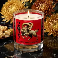 Stunning Red Gold Chinese Year of Fire Goat 2027 Scented Candle