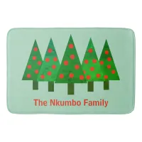 Bright Christmas Pine Forest Personalized Name Bath Mat