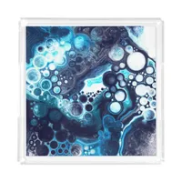 Dark Blue Marble Digital Fluid Art     Acrylic Tray