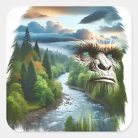Double Exposure Bigfoot in Nature Square Sticker