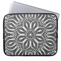 Psychedelic Silver Serpent Geometric Mandala Laptop Sleeve