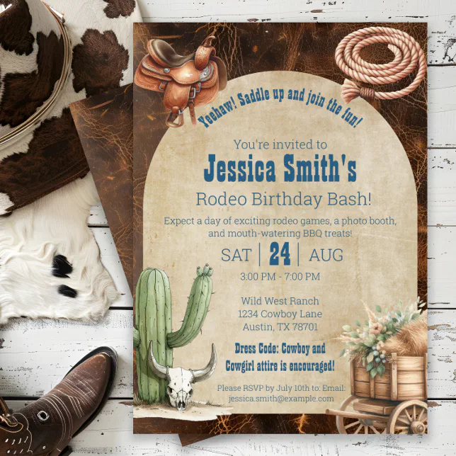 Rodeo Themed Adult Birthday Invitation