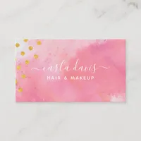 Elegant Pink Watercolor Gold  Business Card