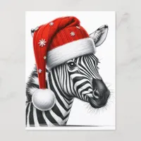 Adorable Merry Christmas Zebra Santa Hat Postcard