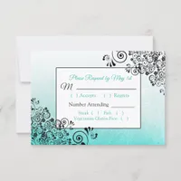 Teal  Black Scratch Texture Wedding RSVP card