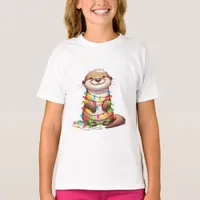 Festive Cute Christmas Otter Wrapped in Lights T-Shirt