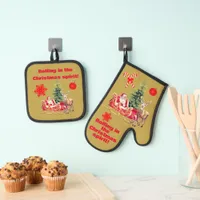 Rolling in the Christmas Spirit Vintage gold| Oven Mitt & Pot Holder Set