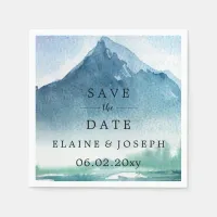 Rustic Watercolor Mountains Lake Save The Date Napkins