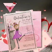 Pink Galentine's Day Girls Night Out Party  Invitation