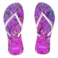 Pretty Purple Blueberry Gold Tropical Flower  Flip Flops