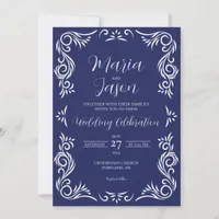 Mexican Navy Blue Vintage Formal Elegant Wedding Invitation