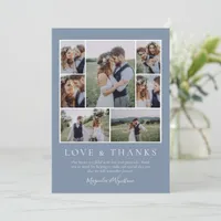 Dusty Blue Photo Collage Love and Thanks Wedding  Thank You Card