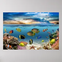 Ocean Underwater Coral Reef Tropical Fish Poster