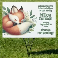 Cute Fox Asleep in Leaves Baby Shower Welcome Sign