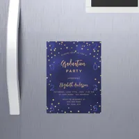 Graduation party navy blue gold stars year luxury magnetic invitation