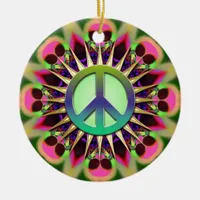 Groovy Pink Alien Peace Sign Ornament