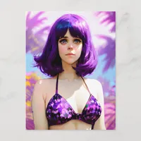 Woman With Purple Hair and Purple Bikini Postcard