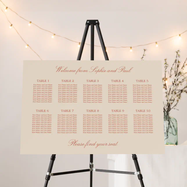 Terracotta Script 10 Table Seating Chart Foam Board