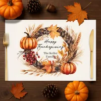Watercolor Autumn Wreath Thanksgiving Placemat