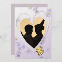 Purple Flowers, Photo in Heart Rehearsal Dinner Invitation