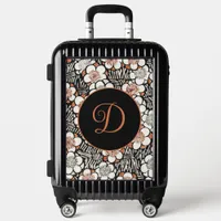 Japanese Black and Red Floral Pattern Personalized Luggage