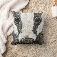 Cute Badger Wildlife Nature Portrait Watercolour  Throw Pillow