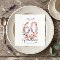 Pink Watercolor Floral 60th Milestone Birthday Napkins