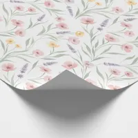 Pale Watercolor Style Flowers Pink Purple Yellow Wrapping Paper