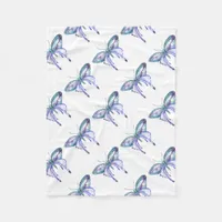 watercolor aqua blue purple butterfly fleece blanket