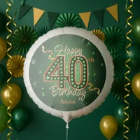 Elegant Chic Emerald Green and Gold 40th Birthday  Balloon