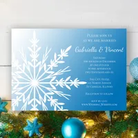 White Snowflake on Blue Winter Wedding Invitation