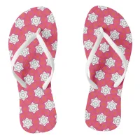 Funky Pink and White Geometric Pattern Flip Flops