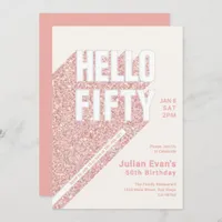 Glitter Blush Pink Bold Typography 50th Birthday Invitation